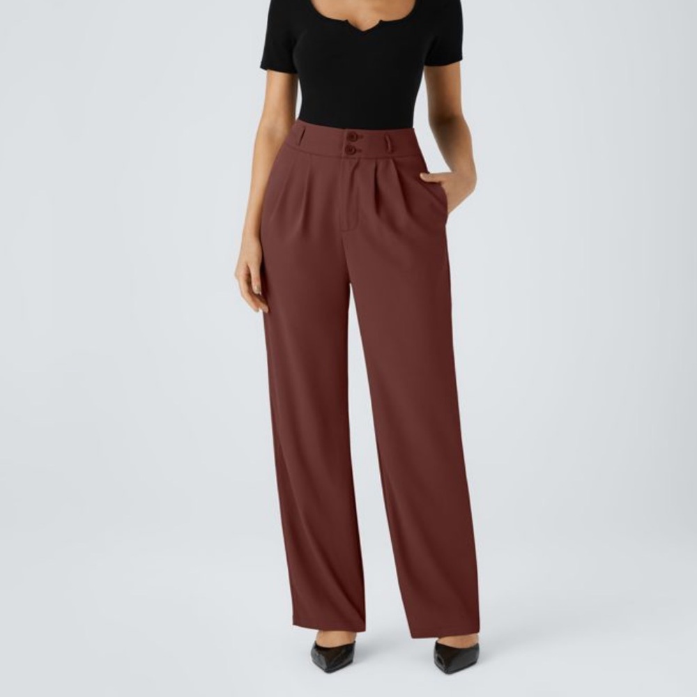 New HALARA flex high waisted shirred straight relaxed fit pants - Picture 2 of 9